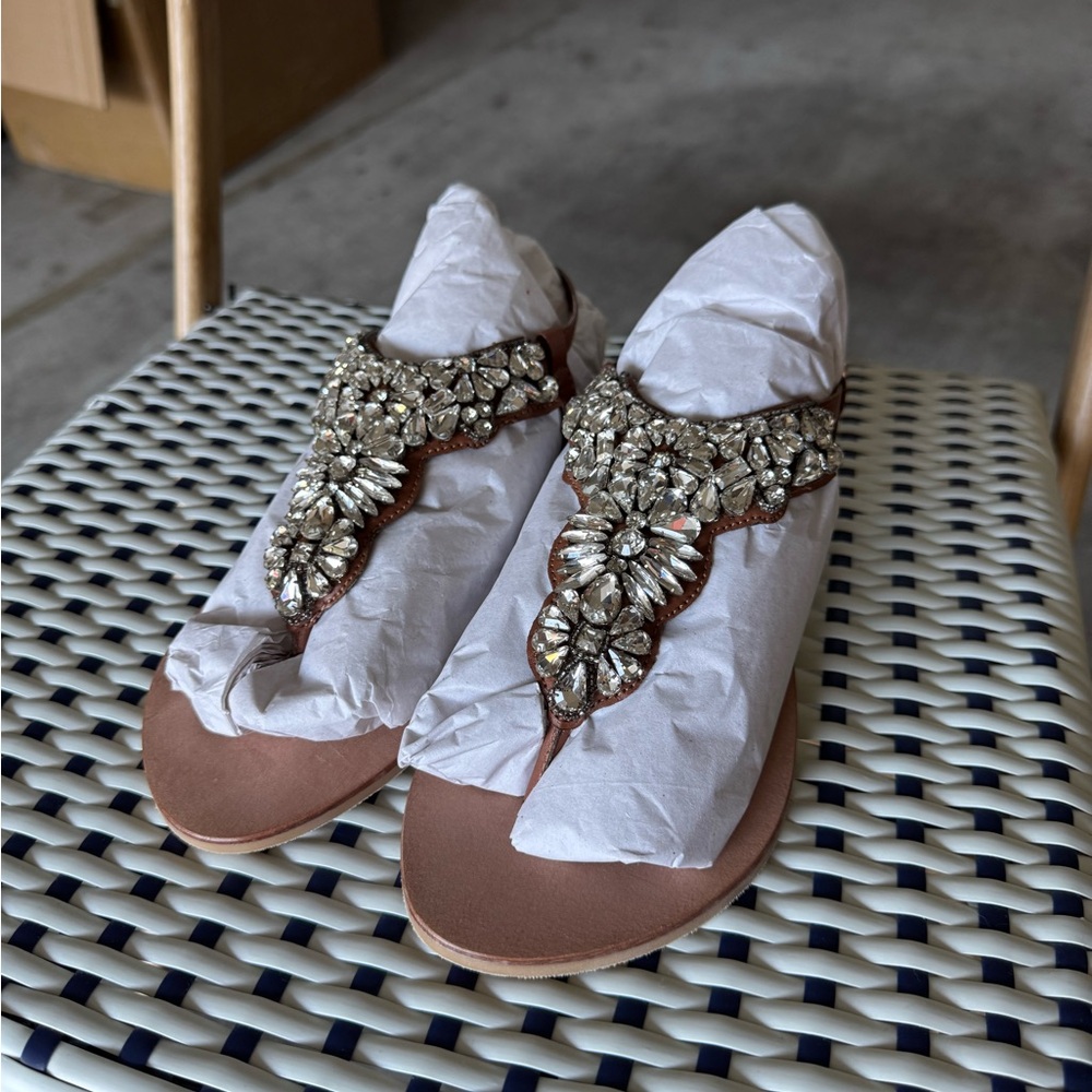 Anthropologie Crystal Embellished Brown Sandals